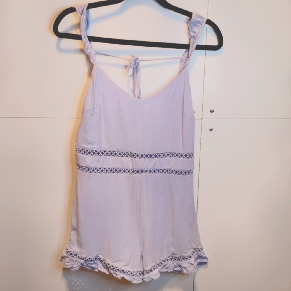 Blue Blush Sky Blue Ruffle Romper Medium Boho Coastal - Picture 2 of 7